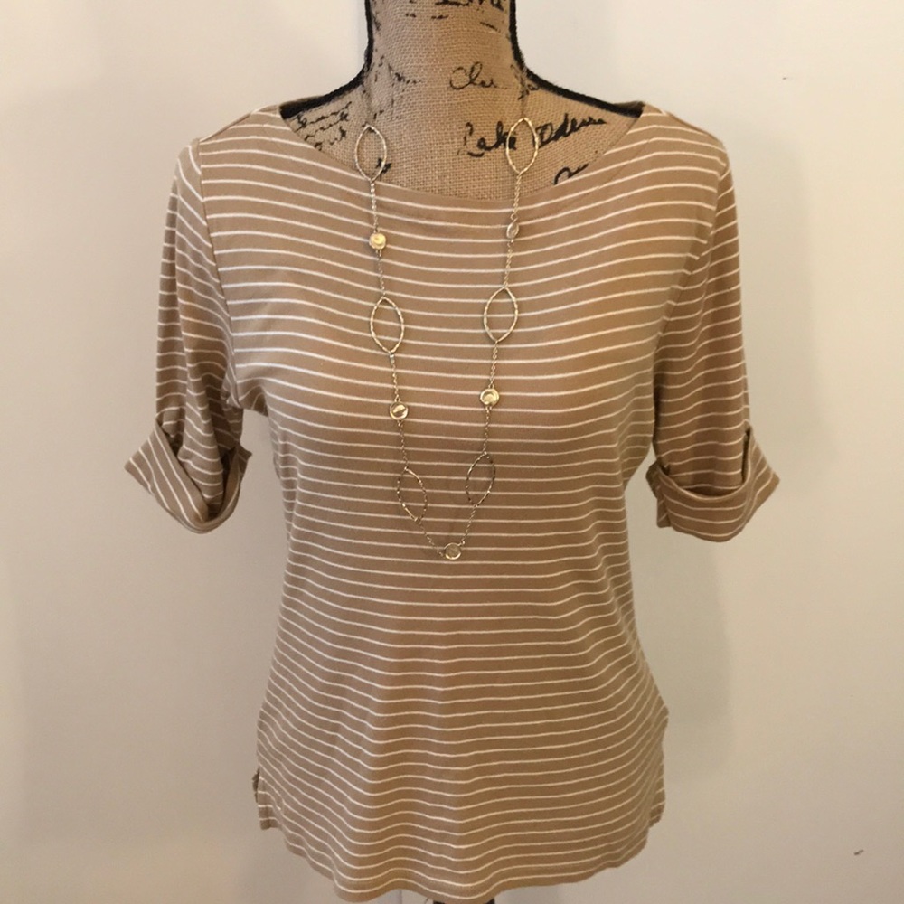 LAUREN Ralph Lauren Classic Tan/White Striped Top